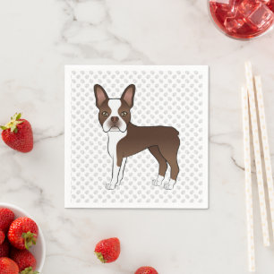 Brun Boston Terrier Söt Tecknad Hund & Tassar Pappersservett