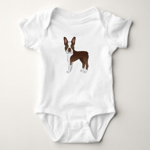 Brun Boston Terrier Sött Serieteckning Hund Design T Shirt