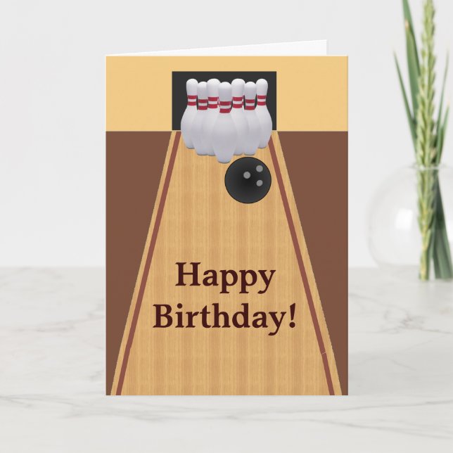 Brun Bowling Birthday Greeting Card Kort (Framsida)