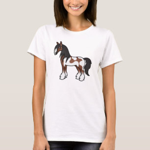 Brun brokig seriefigur Gypsy Vanner Shirehäst T Shirt