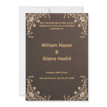 Brun bröllopsinbjudan med vintage blommor