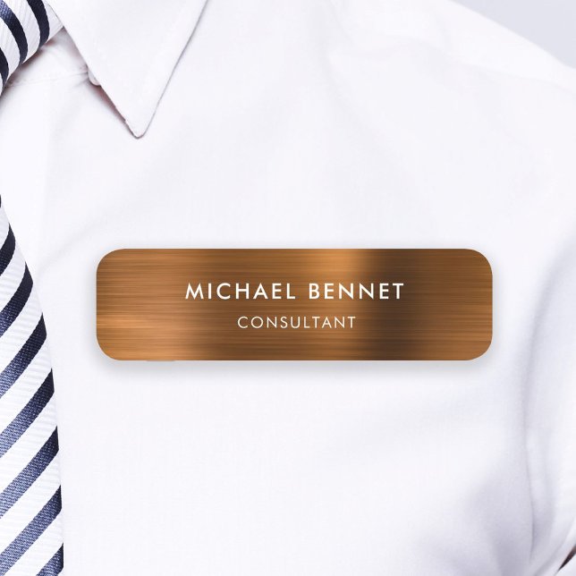 Brun Brons Metallisk Professionell Verksamhet Namnbricka (Brown Bronze Metallic Professional Business Name Tag)