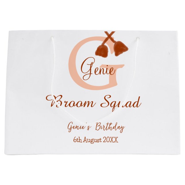 Brun broom Squad Birthday namn peach monogram (Framsidan)