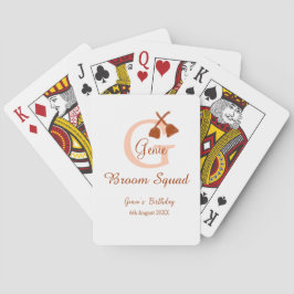 Brun broom Squad Birthday namn peach monogram Casinokort