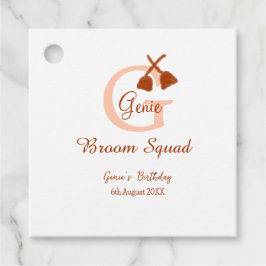 Brun broom Squad Birthday namn peach monogram Gåvor Etiketter
