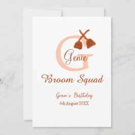Brun broom Squad Birthday namn peach monogram Inbjudningar