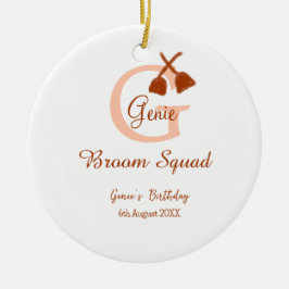 Brun broom Squad Birthday namn peach monogram Julgransprydnad Keramik
