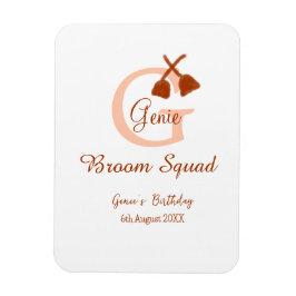 Brun broom Squad Birthday namn peach monogram Magnet