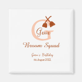 Brun broom Squad Birthday namn peach monogram Magnet