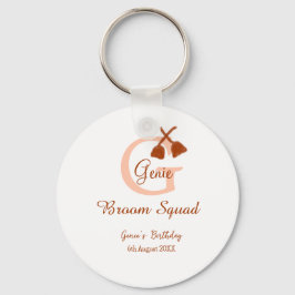 Brun broom Squad Birthday namn peach monogram Nyckelring