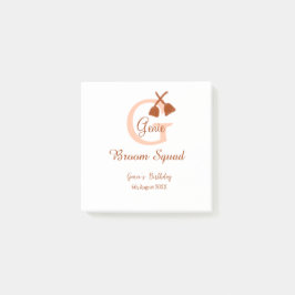 Brun broom Squad Birthday namn peach monogram Post-it Block