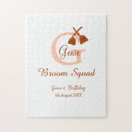 Brun broom Squad Birthday namn peach monogram Pussel