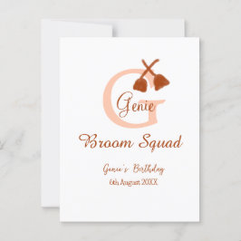 Brun broom Squad Birthday namn peach monogram Vykort