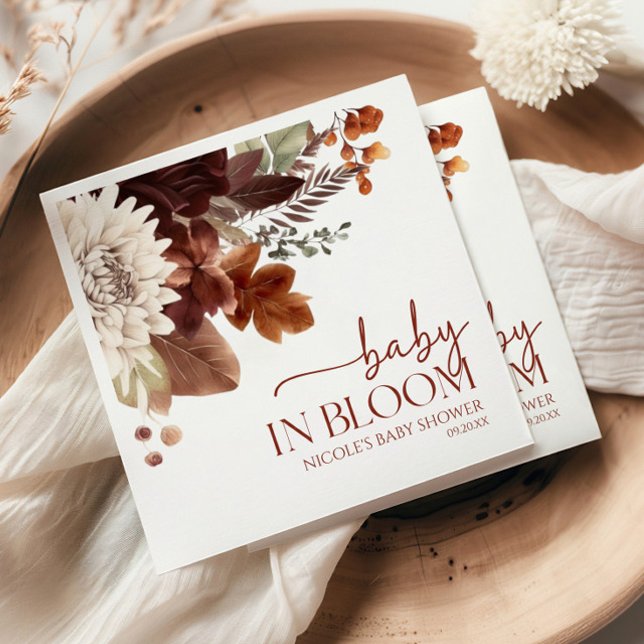 Brun Burgunder Baby I Knopp Blommig Bebis Shower Pappersservett (Skapare uppladdad)