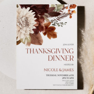Brun burgundisk Blommigt Blommor Thanksgiving Midd Inbjudningar