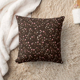 Brun Burgundy Rosa Vit Blommig Botanisk Boho Kudde