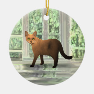 Brun burmesisk katt julgransprydnad keramik