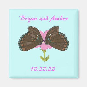 Brun Butterflies Spara datumet Bröllop Magnets Magnet