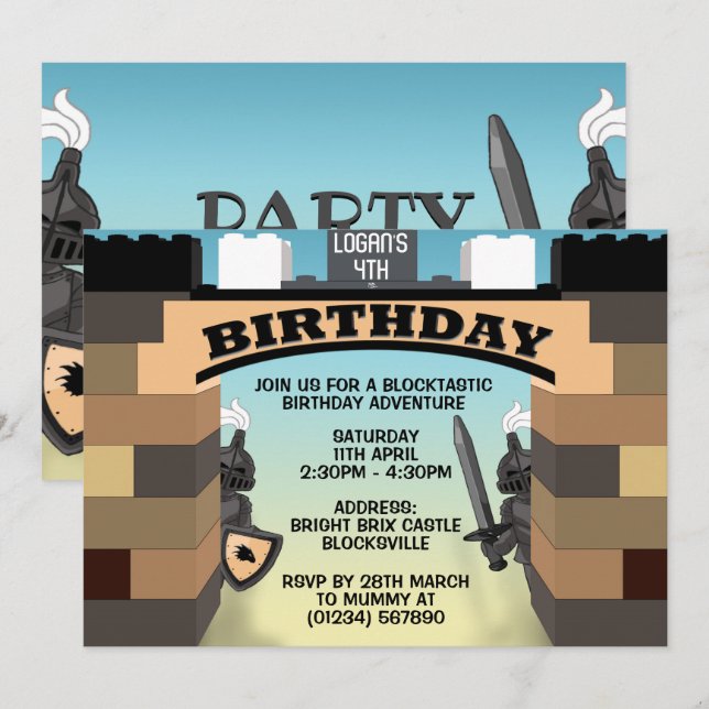 Brun Byggnad blockerar inbjudan till slott på föde (Fram/baksida)