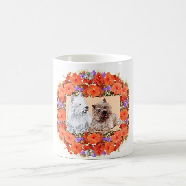 Brun Cairn och Westie Terriers i Floral Kaffemugg (Center)