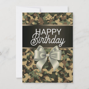 Brun Camo & Bow Grattis på födelsedagen-kort Inbjudningar
