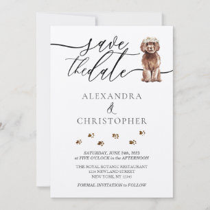 Brun Cavapoo puppy Bröllop Calligraphy-skript Spara Datumet