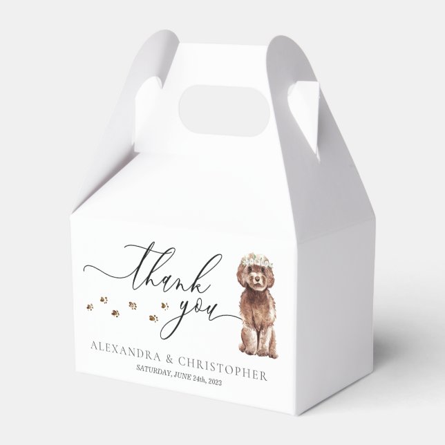 Brun Cavapoo-valp Bröllopskalligrafi Tack Presentaskar (Framsidan Sidan)