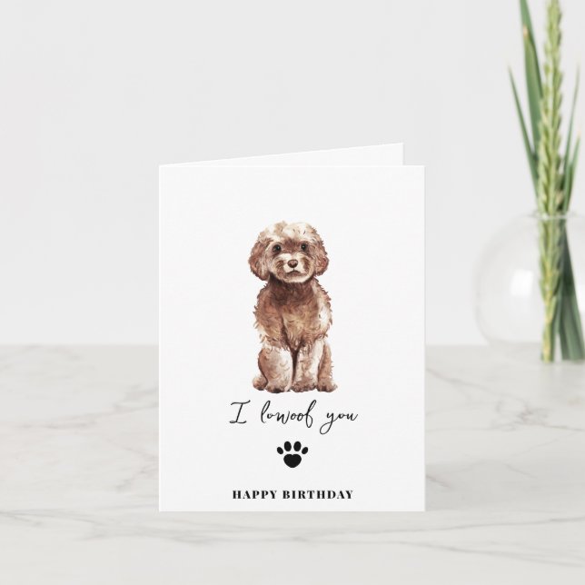 Brun Cavapoodle Hund Mamma Valp Husdjur Födelsedag Kort (Framsida)