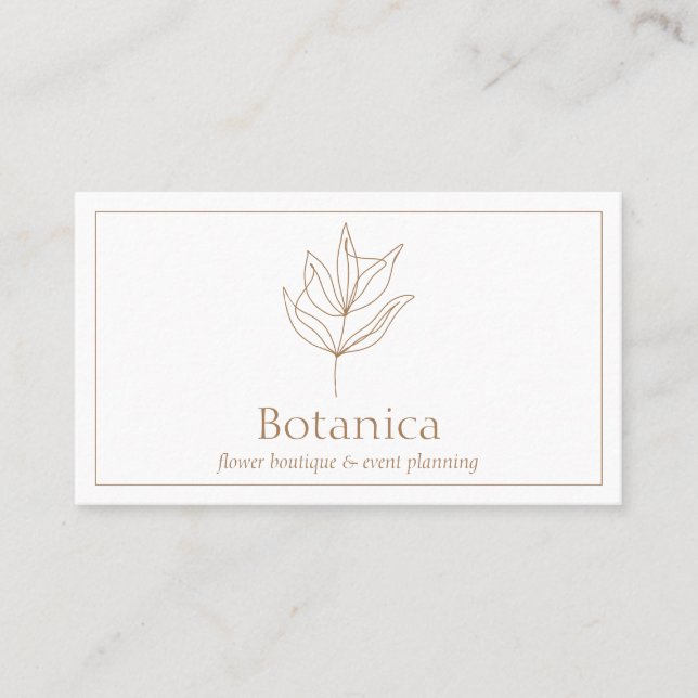 Brun Chic Minimalistisk Blad Fern Blommig Visitkort (Framsida)