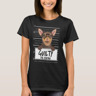 Brun Chihuahua Mugshot Dömd Hund T Shirt