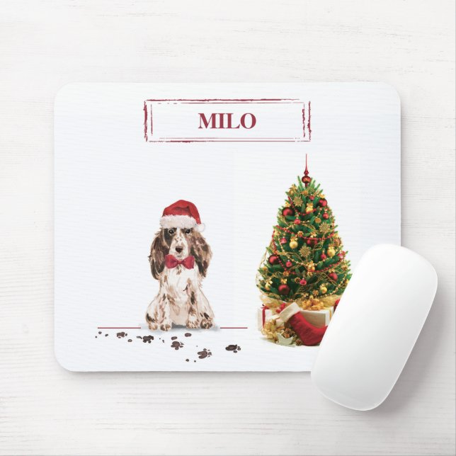 Brun Cocker Spaniel Rolig Jul Hund med Träd Musmatta (Med mus)
