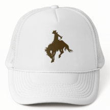 Brun Cowboy som sparkar bakut hästen