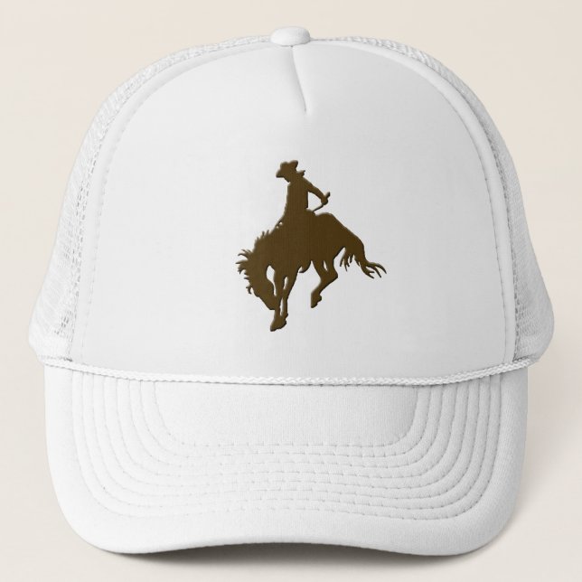 Brun Cowboy som sparkar bakut hästen Keps (Framsida)