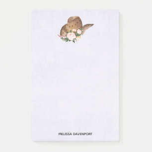 Brun cowgirlhatt med rosa blommor post-it block