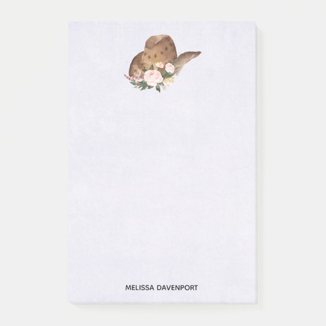 Brun cowgirlhatt med rosa blommor post-it block (Framsida)