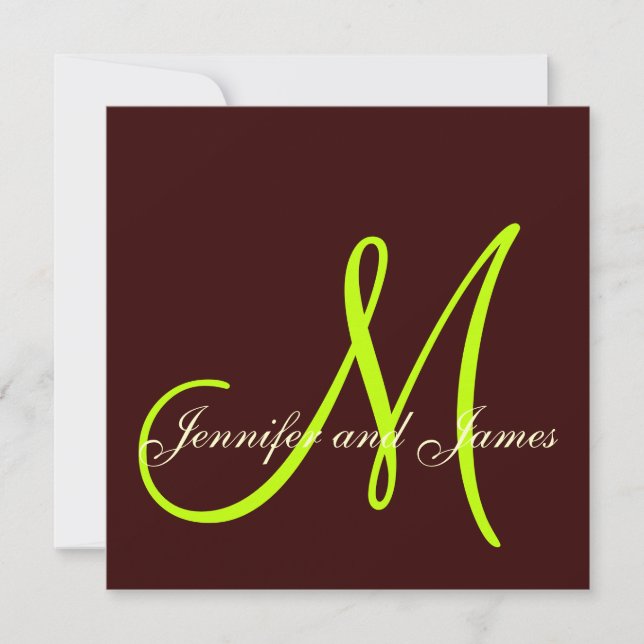 Brun Cream Grönt bröllopsinbjudan Monogram Inbjudningar (Framsida)