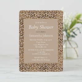 Brun Cream Leopard Skriv ut Glitter Inbjudningar