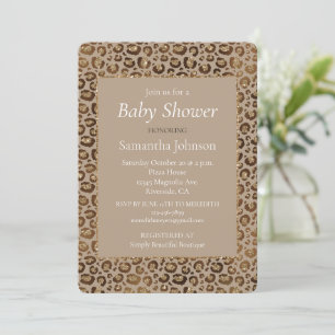 Brun Cream Leopard Skriv ut Glitter Inbjudningar