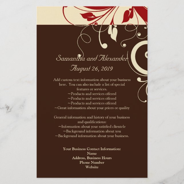 Brun/Cream/Red Reverse Swirl Program/Flyer Flygblad (Framsidan)