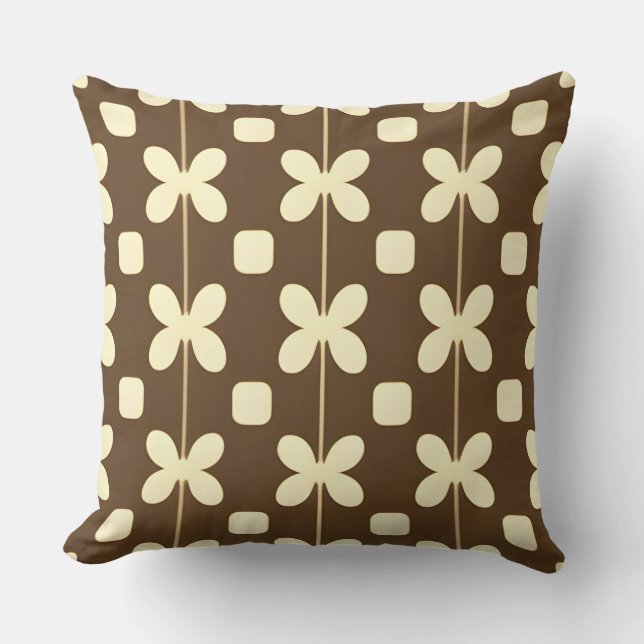Brun Crème Blommig Geometrisk Neutral Klassisk Dek Kudde (Framsida)