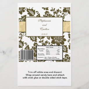 Brun/Creme Blommigt Damask Wedding Candy Wrapper