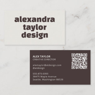 Brun Crème Fet Stiltypografi Minimalistisk QR-kod Visitkort