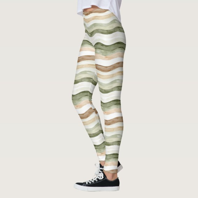 Brun Crème Gröna Ränder Leggings (Vänster)