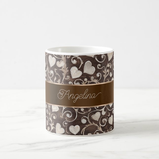 Brun Crème Hjärtan Band Kaffemugg (Center)