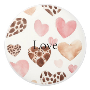 Brun Crème Leopard Djurtryck Rosa Hjärtan   Knopp