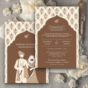 Brun Crème Punjabi Anand Karaj Sikh Bröllop Inbjudningar