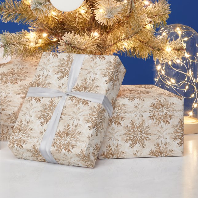 Brun Crème Snöflingor Jul Presentpapper (Helgdagar)