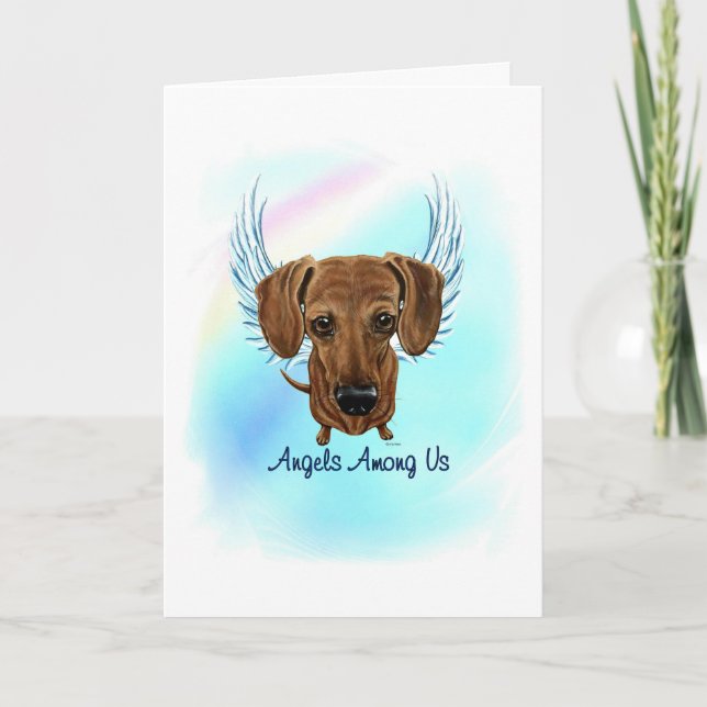 Brun Dachshund Angel Hund Pet Loss Sympatard Tack Kort (Framsida)