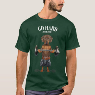 Brun Dachshund Hund Muscle Training Weightlyftning T Shirt