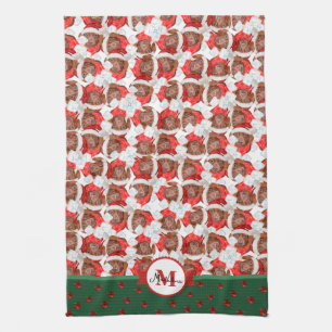 Brun Dachshund Mönster Monogram Jul Hund Kökshandduk